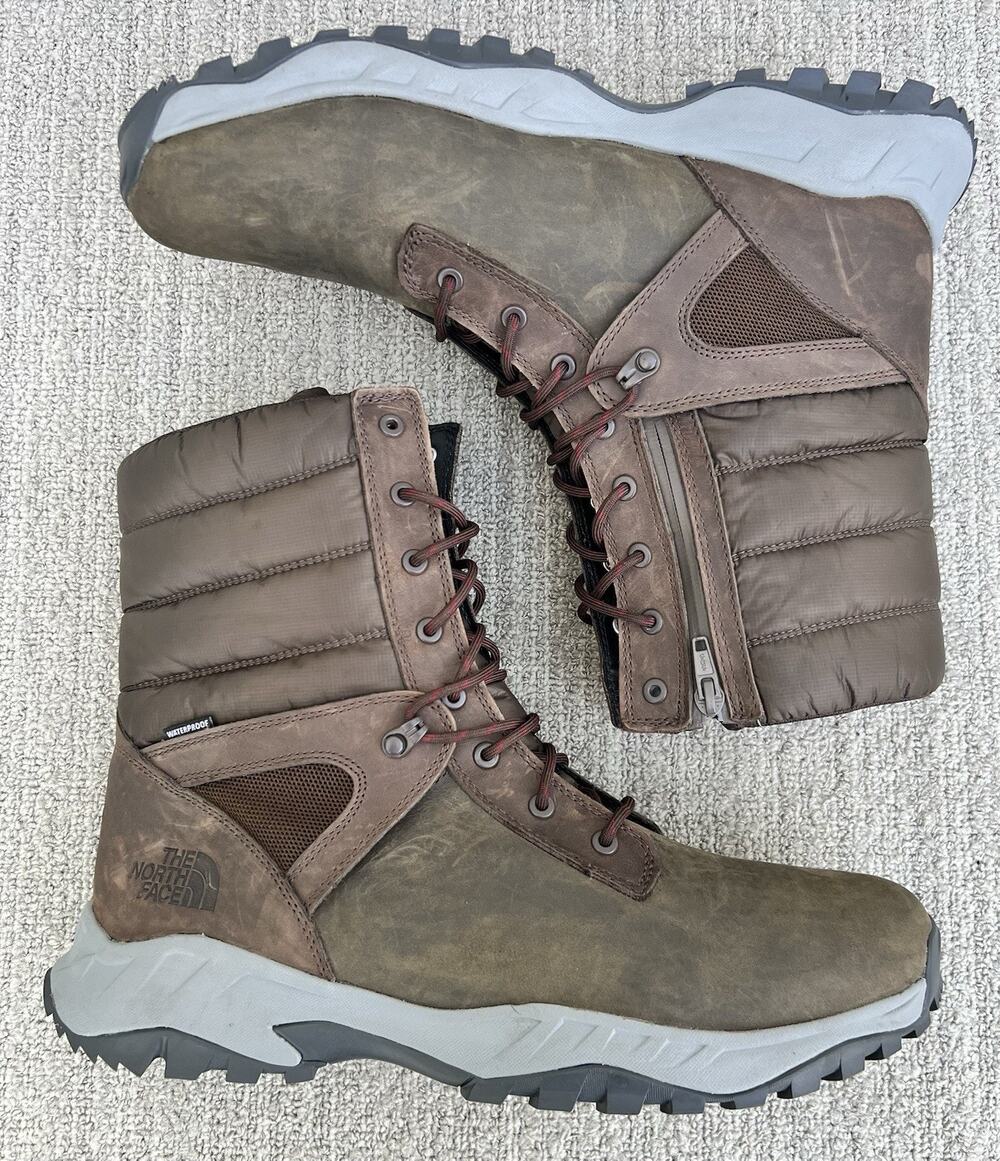 The North Face Men's 8" Thermoball Zip-Up Waterproof Brown Leather Boots 13 US